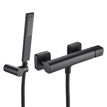 Bateria prysznicowa z zestawem natryskowym czarny mat Laveo Tores