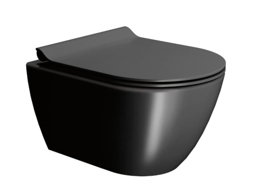 GSI Ceramica Pura zestaw miska bezrantowa 50x36 cm z deską wolnoopadającą (z mocowaniami FISR2)  czarny mat (ardesia opaco) 881626+ MS86CSN26+FISR2