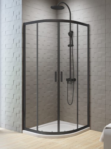 Kabina półokrągła New Trendy New Varia Black 80x80x190cm, drzwi podwójne przesuwne profile czarny-mat K-0565