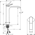 Hansgrohe Vivenis bateria umywalkowa nablatowa, kolor chrom 75042000 rysunek techniczny