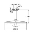 Grohe Rainshower Mono 310 deszczownica z ramieniem sufitowym  142mm, kolor złoty szczotkowany (brushed cool sunrise) 26560GN0 rysunek techniczny