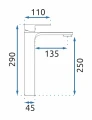 Rea Urban bateria umywalkowa nablatowa, kolor czarny mat REA-B9908 rysunek techniczny