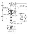Grohe Essence bateria umywalkowa rozmiar M, kolor złoty szczotkowany (brushed warm  sunset) 23462DL1  rysunek techniczny