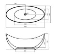 Besco Axya wanna wolnostojąca 180x80 cm, korek czarny mat, kolor ciemny szary (Carbon Grey) #WAA-180-CGB rysunek techniczny