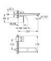 Grohe Lineare bateria umywalkowa podtynkowa rozmiar L, kolor chrom 23444001  rysunek techniczny