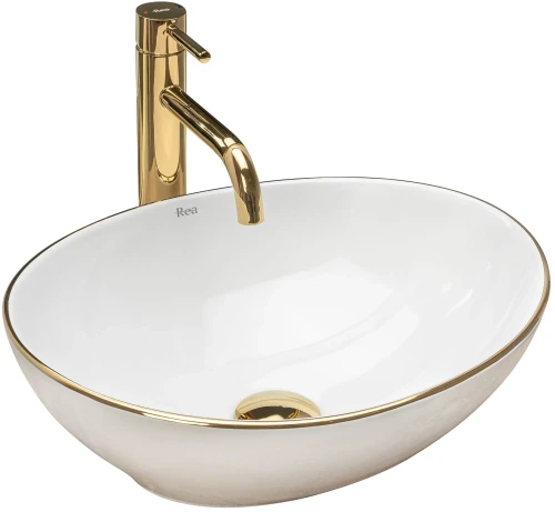 Rea Sofia Gold Edge umywalka nablatowa owalna 41 cm,  kolor biały REA-U3287
