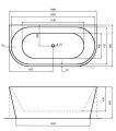 Besco Vica New wanna wolnostojąca przyścienna 170x80, korek czarny klik-klak, kolor biały #WAS-170VNCO rysunek techniczny