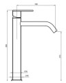 Emmevi Filo Inox bateria umywalkowa wysoka z korkiem klik-klak, kolor stal szczotkowana 85003BIG.INOX rysunek techniczny