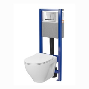 Cersanit Mito stelaż podtynkowy System 40 + miska wisząca bez rantu Savio CleanOn 52cm z  deską wolnoopadającą,  przycisk chrom połysk S701-828
