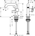 Hansgrohe Tecturis S bateria umywalkowa 110 Fine CoolStart Ecosmart+ z kompletem odpływowym Push-Open, kolor chrom 73320000 rysunek techniczny