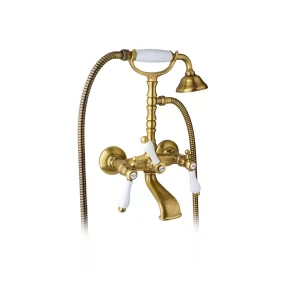 Giulini Giovanni Praga Bateria wannowa ścienna, wąż L-100 cm stare złoto (bronzo) 7500BR/S