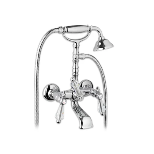Giulini Giovanni Praga Bateria wannowa ścienna, wąż L-100 cm chrom, uchwyt przeźroczysty 7500/S