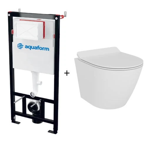 Zestaw stelażowy Aquaform Optima + miska WC Vigo Rimless 50 cm bez rantu, deska wolnoopadająca Slim