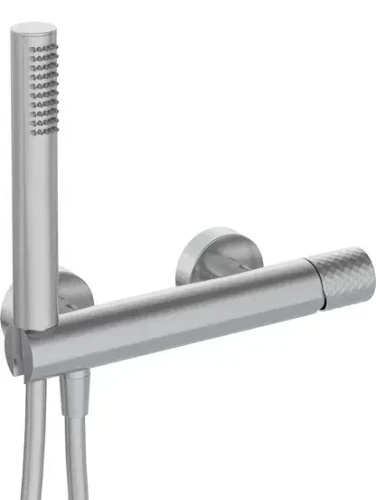 Deante Silia Hexa bateria prysznicowa ścienna z słuchawką i wężem, kolor stal szczotkowana BHS_F41M