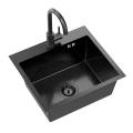 Quadron Luke 100 zlewozmywak stalowy 500x450mm z syfonem, 1 komorowy bez ociekacza +bateria kuchenna kolor black metal ZH5045PVDBLM_3623500_PVDBLM