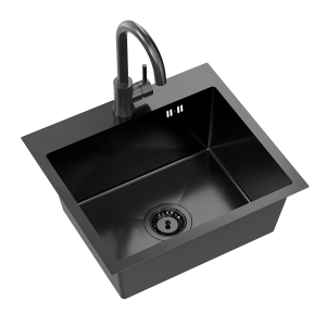 Quadron Luke 100 zlewozmywak stalowy 500x450mm z syfonem, 1 komorowy bez ociekacza +bateria kuchenna kolor black metal  ZH5045PVDBLM_3623500_PVDBLM