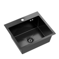 Quadron Luke 100 zlewozmywak stalowy 500x450mm z syfonem, 1 komorowy bez ociekacza +bateria kuchenna kolor black metal ZH5045PVDBLM_3623500_PVDBLM