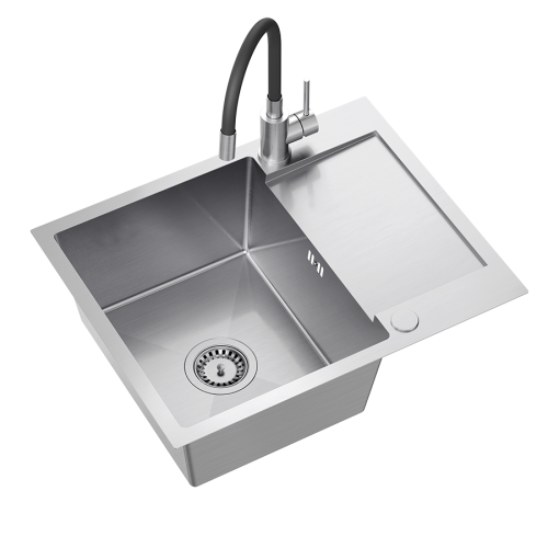 Quadron Luke 116 zlewozmywak stalowy 600x480mm z syfonem, 1 komorowy z ociekaczem +bateria kuchenna z elastyczną wylewką ZH6048BS_3323503BL
