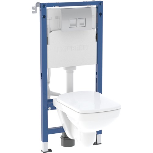 Geberit Duofix Basic zestaw stelażowy z miską WC i deską Selnova Square Compact Rimfree 49cm+przycisk prostokąt Delta35 chrom błyszczący 118.342.21.3