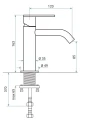 Emmevi Filo Inox bateria umywalkowa stojąca, kolor grafit szczotkowany (gunmetal) 85003TCCNS rysunek techniczny