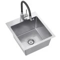 Quadron Luke 90 zlewozmywak stalowy 400x450mm z syfonem, 1 komorowy bez ociekacza +bateria stalowa z elastyczną wylewką ZH4045BS_3323503BL