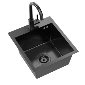 Quadron Luke 90 zlewozmywak stalowy 400x450mm z syfonem, 1 komorowy bez ociekacza +bateria kuchenna kolor black metal  ZH4045PVDBLM_3623500_PVDBLM