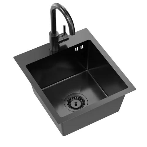 Quadron Luke 90 zlewozmywak stalowy 400x450mm z syfonem, 1 komorowy bez ociekacza +bateria kuchenna kolor black metal ZH4045PVDBLM_3623500_PVDBLM