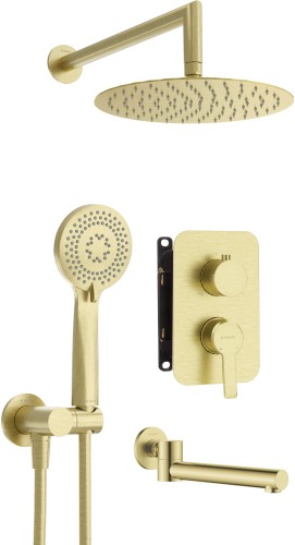 Zestaw Prysznicowy Podtynkowy Deante Arnika Z Deszczownicą I Wylewką Wannową Kolor Złoty Szczotkowany BXYYRQAM