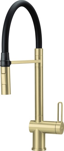 Deante Magnetic Bateria kuchenna z elastyczną wylewką 2 rodzaje strumienia, kolor złoty szczotkowany BRM_R72M