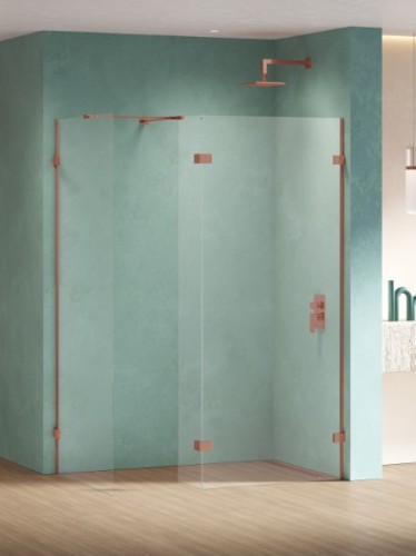 New Trendy Eventa Copper Shine ścianka Walk-in U 140x200 cm szkło przejrzyste, profile miedź połysk EXK-6558