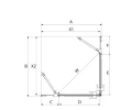 New Trendy Eventa Copper Shine kabina prysznicowa kwadratowa 120x120x200 cm szkło przejrzyste, profile miedź połysk EXK-6454 rysunek techniczny