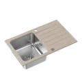 Quadron Kenneth 111 Fusion Graniteq  zlewozmywak kuchenny 78x48 cm z syfonem manualnym i zaślepką, kolor beż / stal szczotkowana FUS_K7848BE