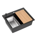 Quadron Kurt 110 Workstation Graniteq zlewozmywak granitowy pure carbon  59,5 x50 cm + pakiet Pure Carbon, kolor czarny HCQK5052BLM_PC