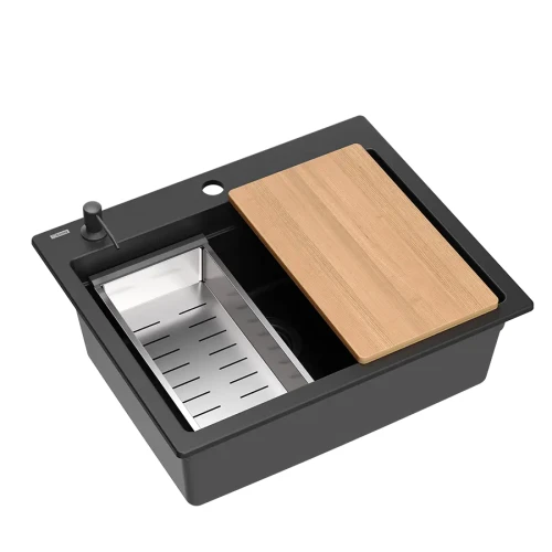 Quadron Kurt 110 Workstation Graniteq zlewozmywak granitowy pure carbon  59,5 x50 cm + pakiet Pure Carbon, kolor czarny HCQK5052BLM_PC
