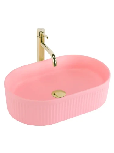 Rea Vanda umywalka nablatowa 49 cm, ryflowana, kolor różowy mat (Bubble Gum matt) REA-U6376
