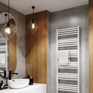 Terma Fiona grzejnik łazienkowy 900x500 mm, podłączenie SX kolor biały mat (KJ16) WGFIN090050KJ16SX