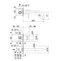 Vema Tiber Steel bateria umywalkowa podtynkowa bez korka stal nierdzewna V17050 rysunek techniczny