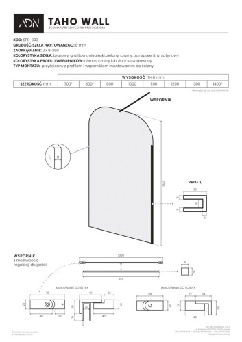 AD Naturalnie Taho Wall ścianka prysznicowa walk-in 110cm szkło grafitowe profil czarny SPR-003GT-110CZ