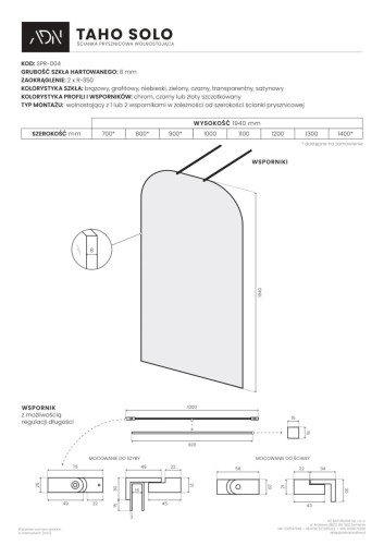 AD Naturalnie Taho Solo ścianka prysznicowa walk-in 110cm szkło niebieskie profil czarny SPR-004NB-110CZ