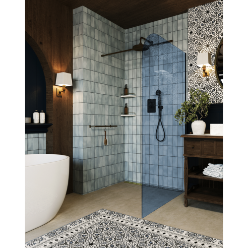 AD Naturalnie Garda Wall ścianka prysznicowa walk-in 130cm szkło niebieskie profil czarny SPR-005NB-130CZ