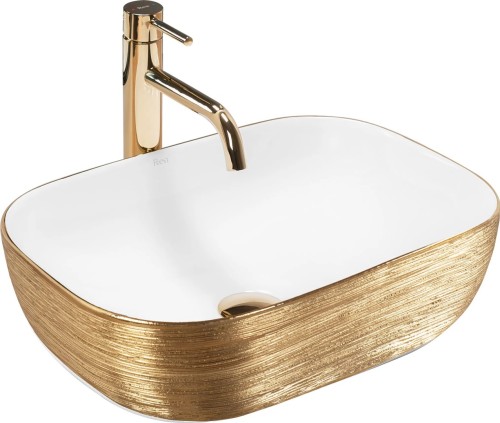 Rea Belinda White Gold Brush Umywalka nablatowa 465mm, kolor biały/Złoty REA-U7422