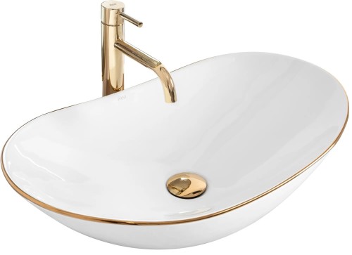 Rea Royal Gold Edge Umywalka nablatowa 625mm, kolor biały/Złoty REA-U8570
