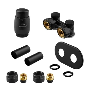 Vario Term Premium All in One zawór kątowy do grzejnika dolnozasilanego typu V z głowicą Picco, kolor czarny-mat AEPRNYGS02124P/FK