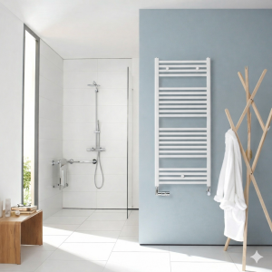 Zehnder Klaro grzejnik łazienkowy 1146x450 mm, podłączenie środkowe 50 mm / rozstaw 412mm kolor biały-mat (white matt) ZSL-120-045-05-0556