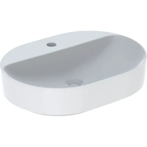 Geberit Umywalka nablatowa VariForm, eliptyczna, z półką z otworem na baterię: 60x45cm, Otwór na baterię=centralny, Przelew=Bez, biały, 500.778.01.2