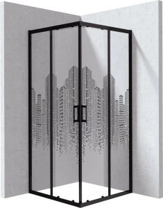 Deante Funkia Evo kabina prysznicowa kwadratowa 80x80cm , wzór szkła miasto profile czarny mat (nero) KYC_ND88P