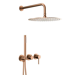Kfa Armatura Moza Brushed Rose Gold zestaw natryskowy podtynkowy z baterią 3-otworową, deszczownica 30cm, kolor PVD miedź szczotkowana 5039-511-34