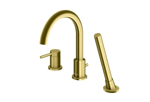 Kohlman Axel Brushed Gold bateria wannowa 3otworowa z obrotową wylewką kolor złoty szczotkowany QB241AGDB