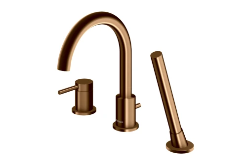 Kohlman Axel Brushed Copper bateria wannowa 3otworowa z obrotową wylewką kolor miedź szczotkowana QB241ABC