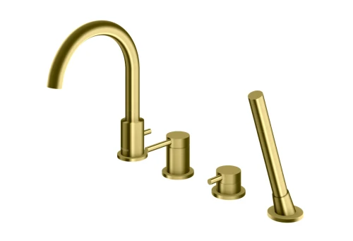 Kohlman Axel Brushed Gold bateria wannowa 4otworowa z obrotową wylewką kolor złoty szczotkowany QB244AGDB
